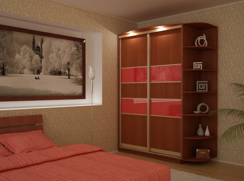 Шкаф орехового колорита прекрасное дизайнеркое решение в спальне