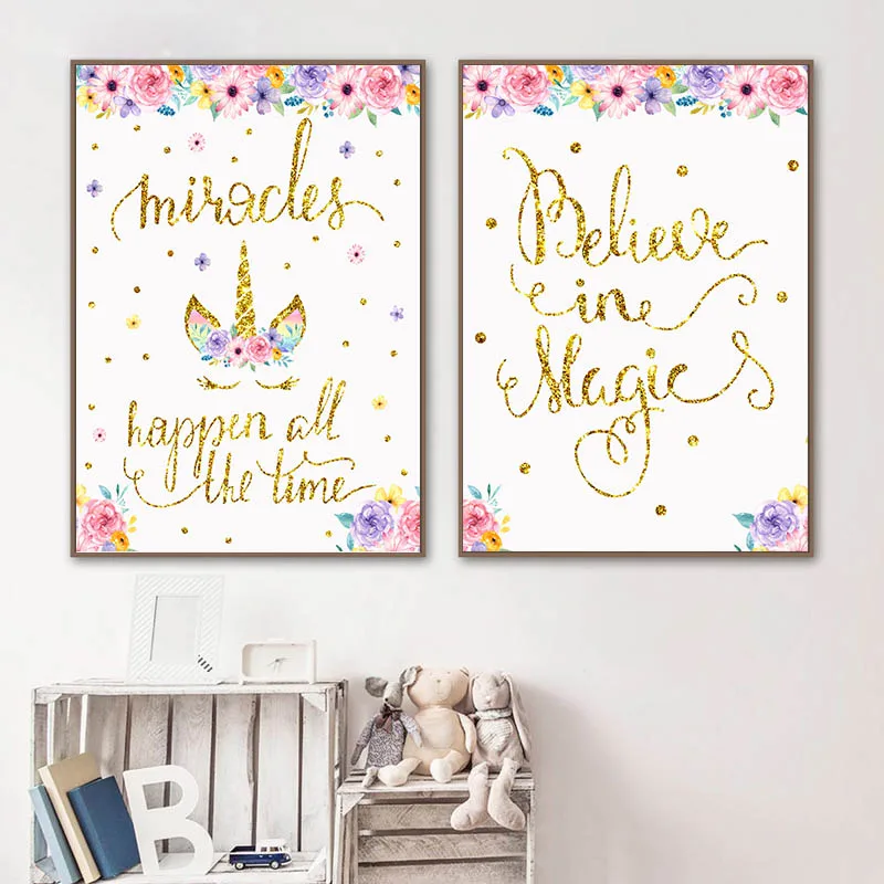 Baby Nursery Quotes Wall Art Canvas Painting Unicorn Poster Print Minimalist Nordic Kids Decoration Picture Child Bedroom Decor