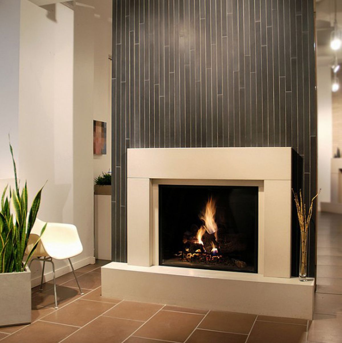 Vertical tile for fireplace