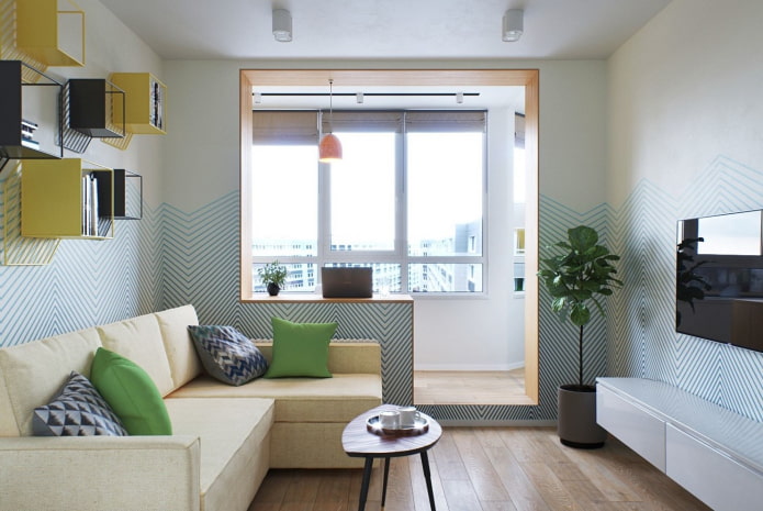 интерьер квартиры-студии с балконом