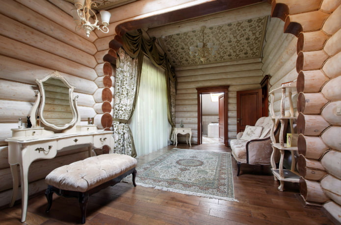 мебель и декор в интерьере бревенчатого дома