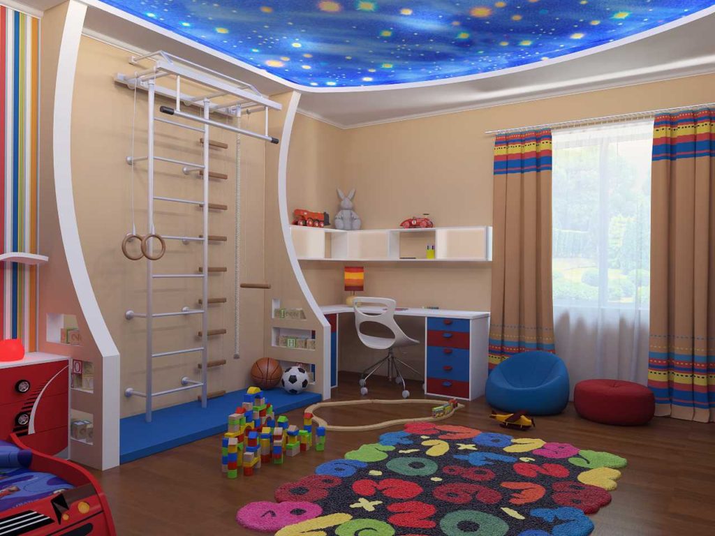 Потолок в детской комнате с изображением космоса