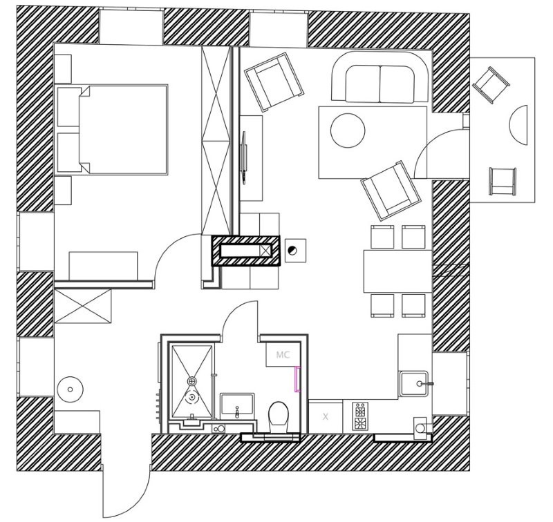 План двухкомнатной квартиры площадью 42 кв метра