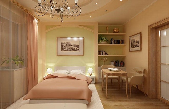 Потолок из гипсокартона с подсветкой в небольшую спальню