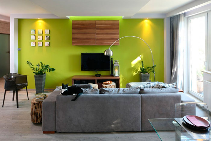 Современный дизайн стены с телевизором в гостиной