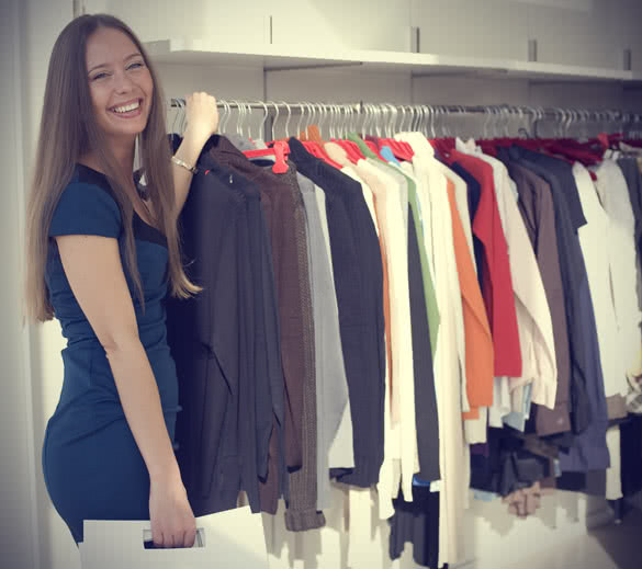 smiling woman clothes